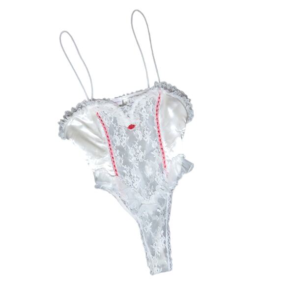 Vintage Frederick's of Hollywood White Sexy Corset Lace Lingerie Coquette Large - Picture 1 of 6